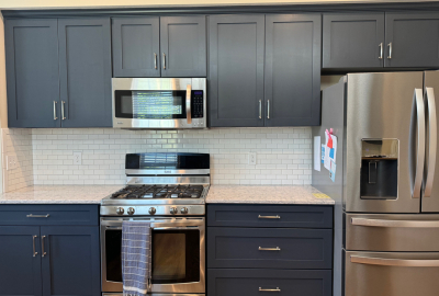 Grayish black kitchen cabinets