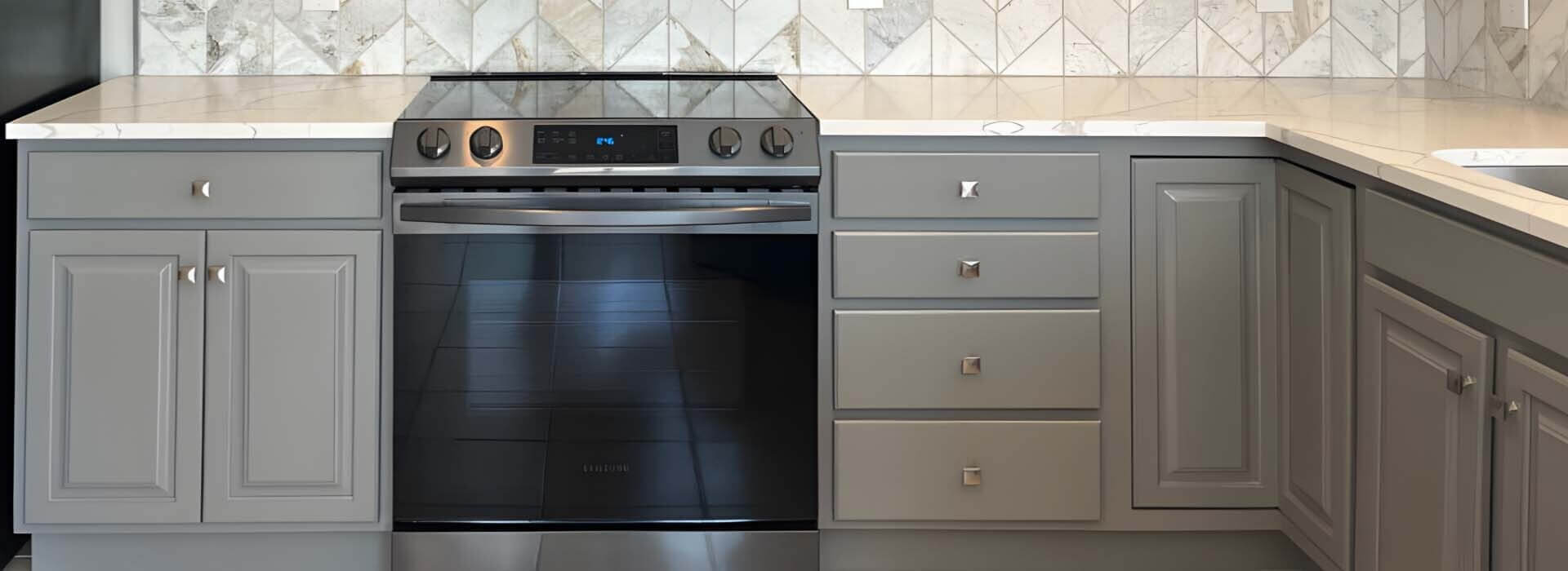 kitchen cabinets next to stove